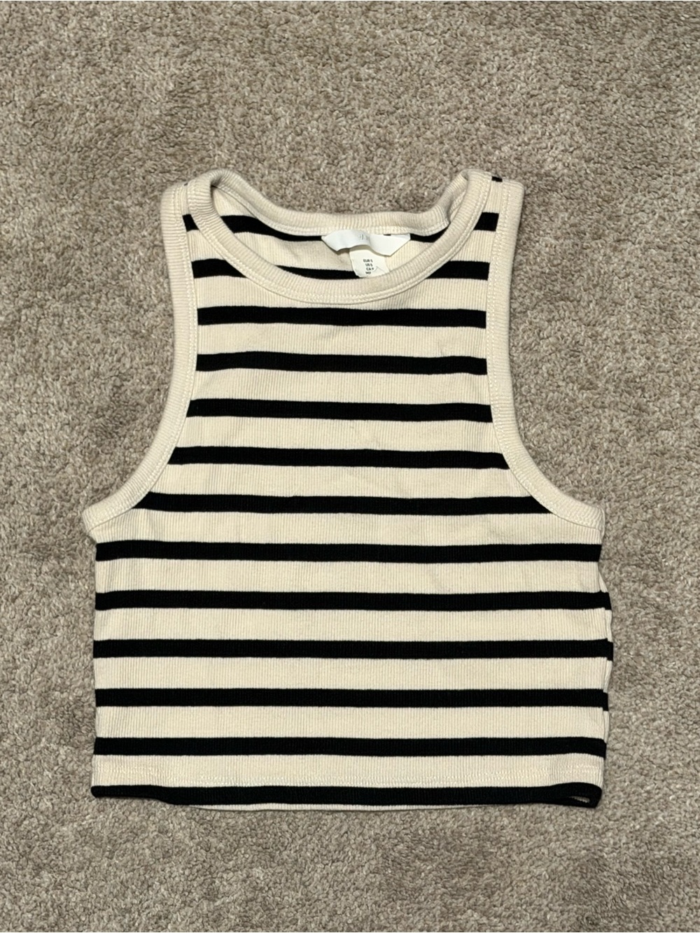 Striped Black and Cream Cropped Tank Top